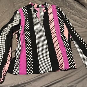 SHEIN Black and Pink Patterned Blouse